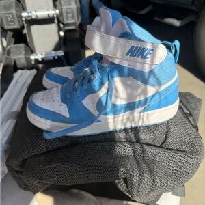 Nike White and Blue High-Top Sneakers